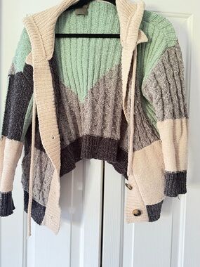 torrid Mint, Cream & Gray Colorblock Hooded Cardigan